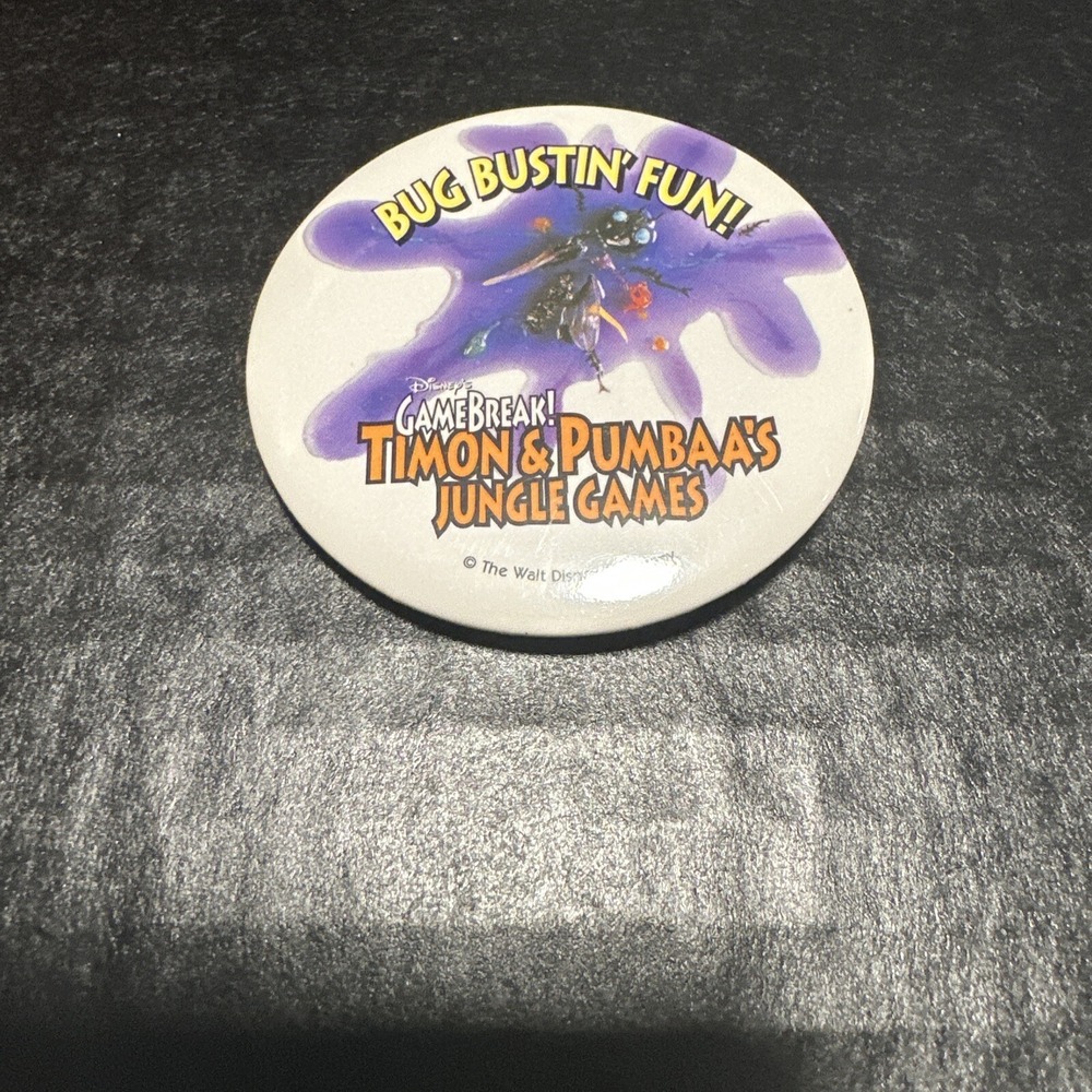 Disney's GameBreak Timon & Pumbaa's Jungle Games Bug Bustin Fun! Pin Button 2.5"
